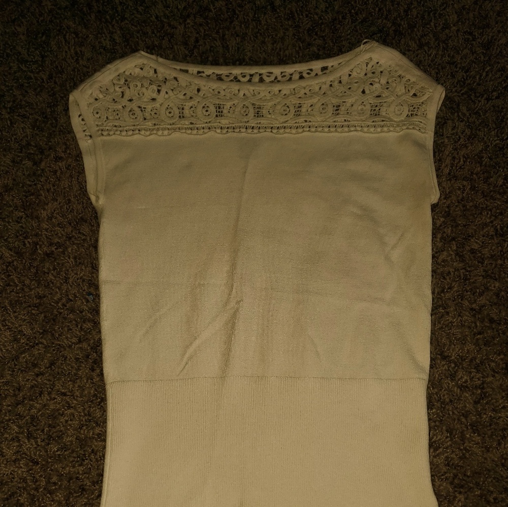 White House Black Market White Lace Top Women's XS